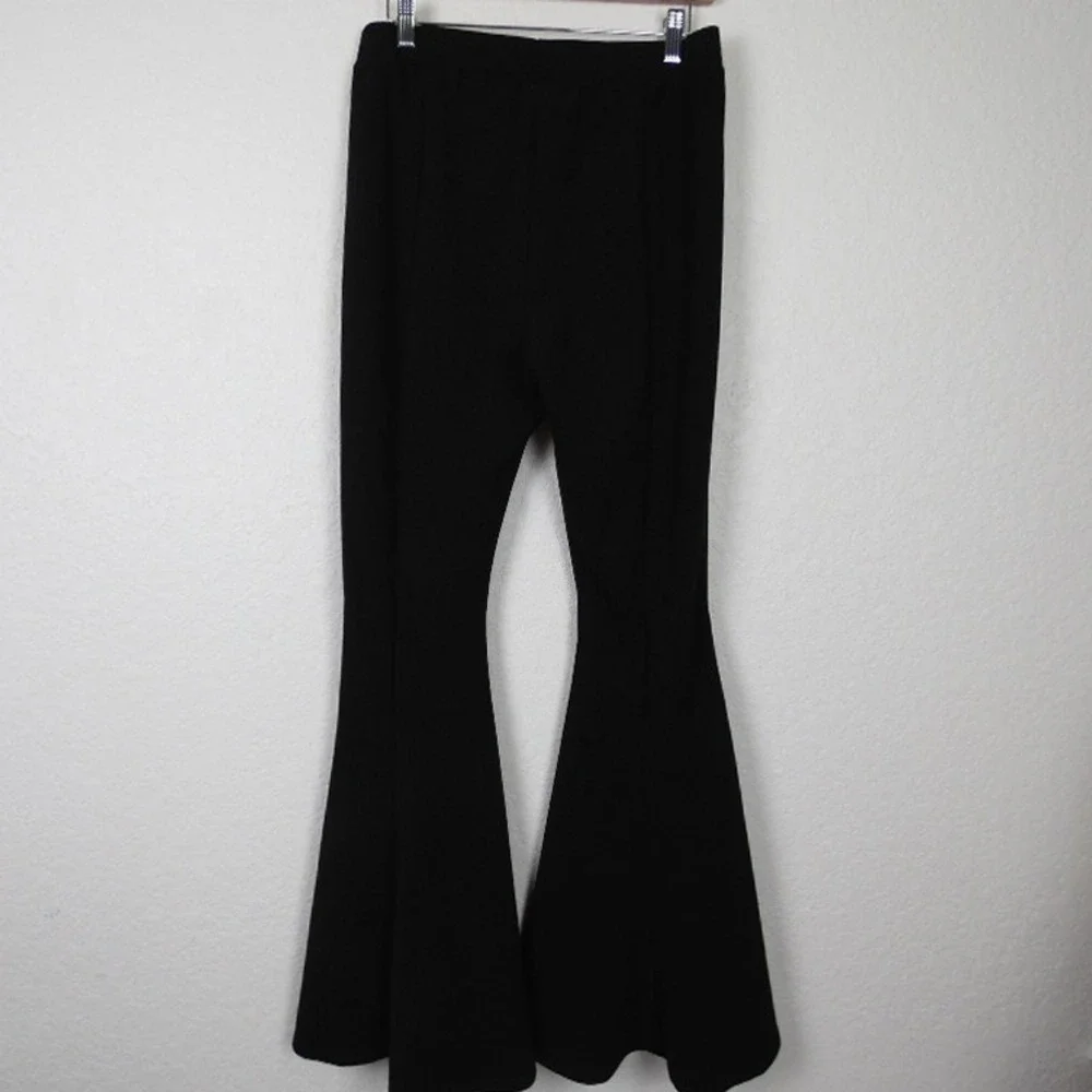 L&B Women Bell Bottom Flare Pants SZ L Black Boho Western Cowgirlcore Rodeo‎